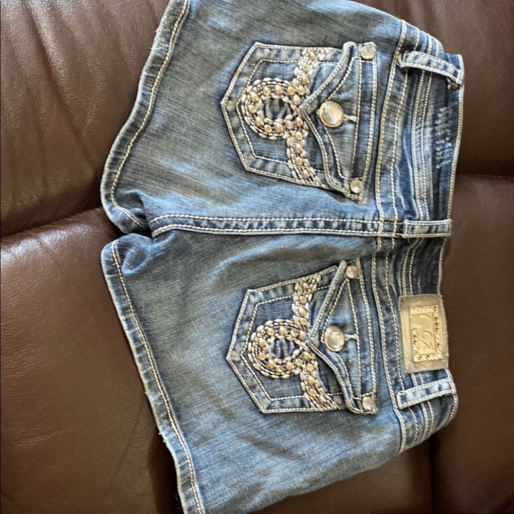 Grace in LA Blue Denim Shorts with Embellished Pockets